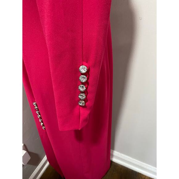 En Francais by Huey Waltzer Full-Length Gown Size 14 Bright Pink Long Sleeve - Picture 3 of 14